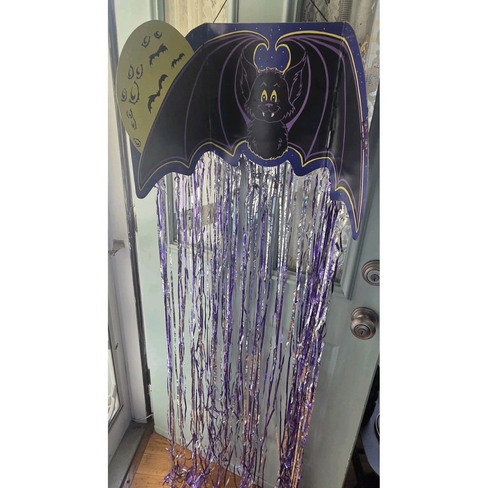 Halloween Bat Hanging Decoration Purple Foil Tinsel Fringe Curtain
